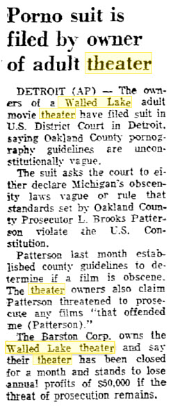 Lake Theatre - Porn Problem In Walled Lake Aug 1973 (newer photo)